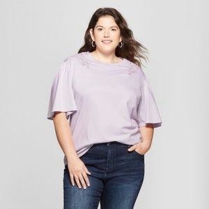 Plus Size Short Sleeve T-Shirt with Crochet